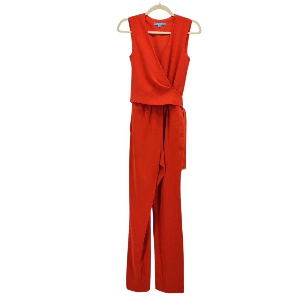 Antonio Melani Womens 0 Jumpsuit Sleeveless Wrap V-Neck Straight Leg Orange